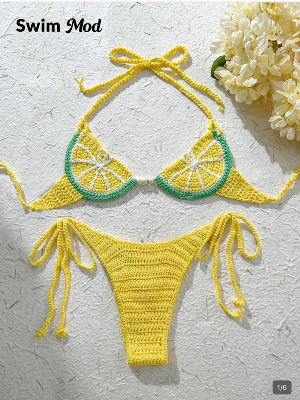 SHEIN Crochet Lemon-Trim Bikini Set XL/12
